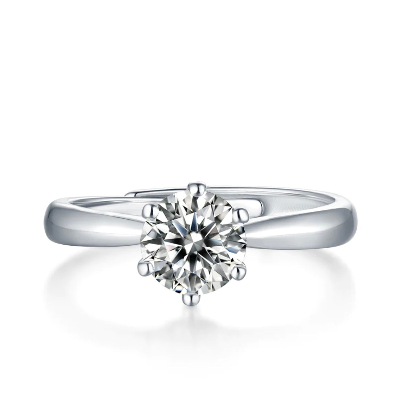 【02LIVE # link 1 】S925 Silver Adjustable Moissanite Ring Class Six Claws Rings 1CT R9094-6.5