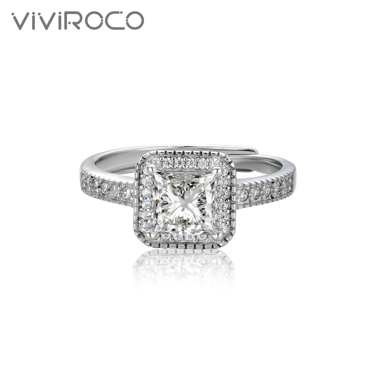 【02LIVE # link 51- BUY 1 GET 1 free ring】S925 Silver Moissanite Adjustable Rings R11527-6.5 1ct Princess cut