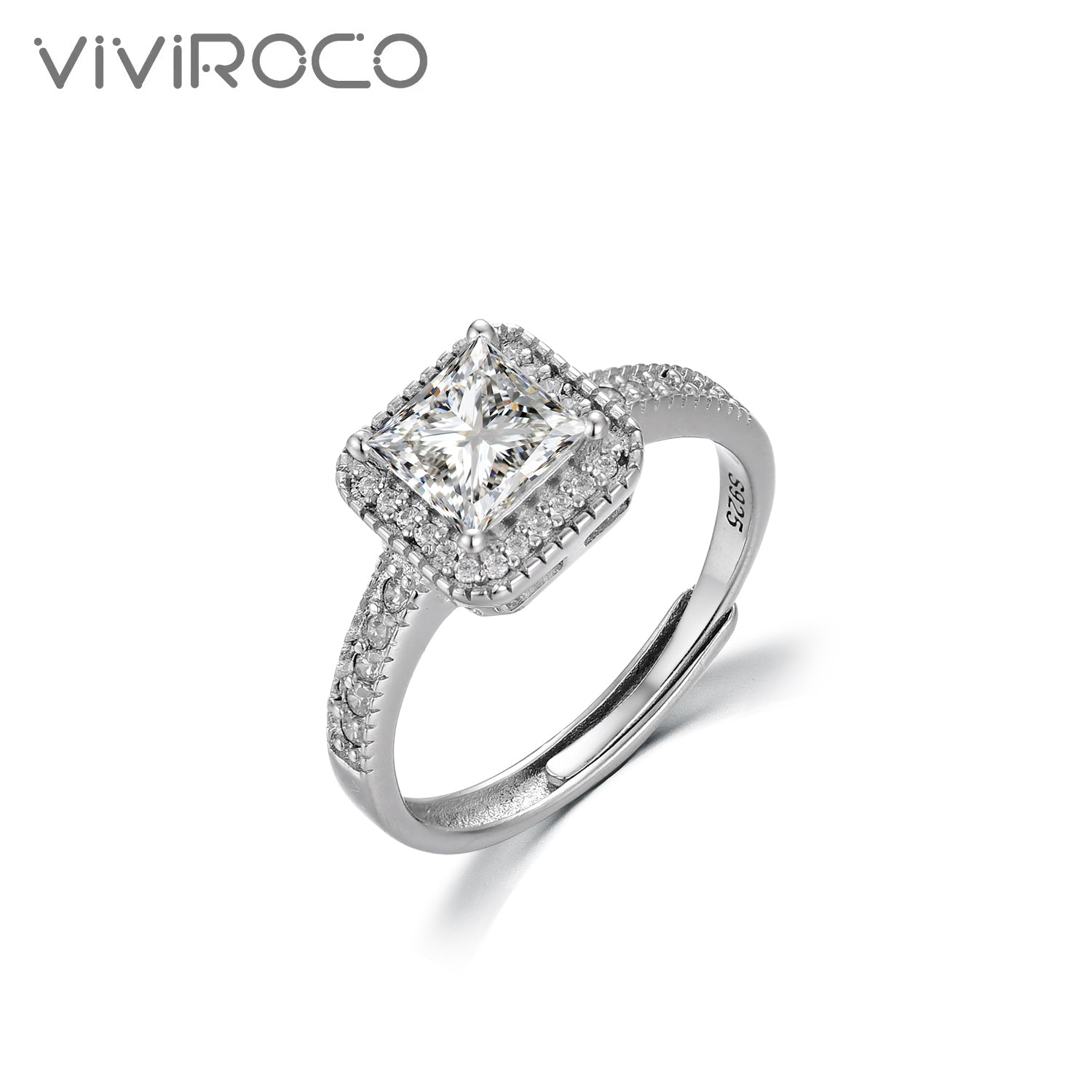 【02LIVE # link 51- BUY 1 GET 1 free ring】S925 Silver Moissanite Adjustable Rings R11527-6.5 1ct Princess cut
