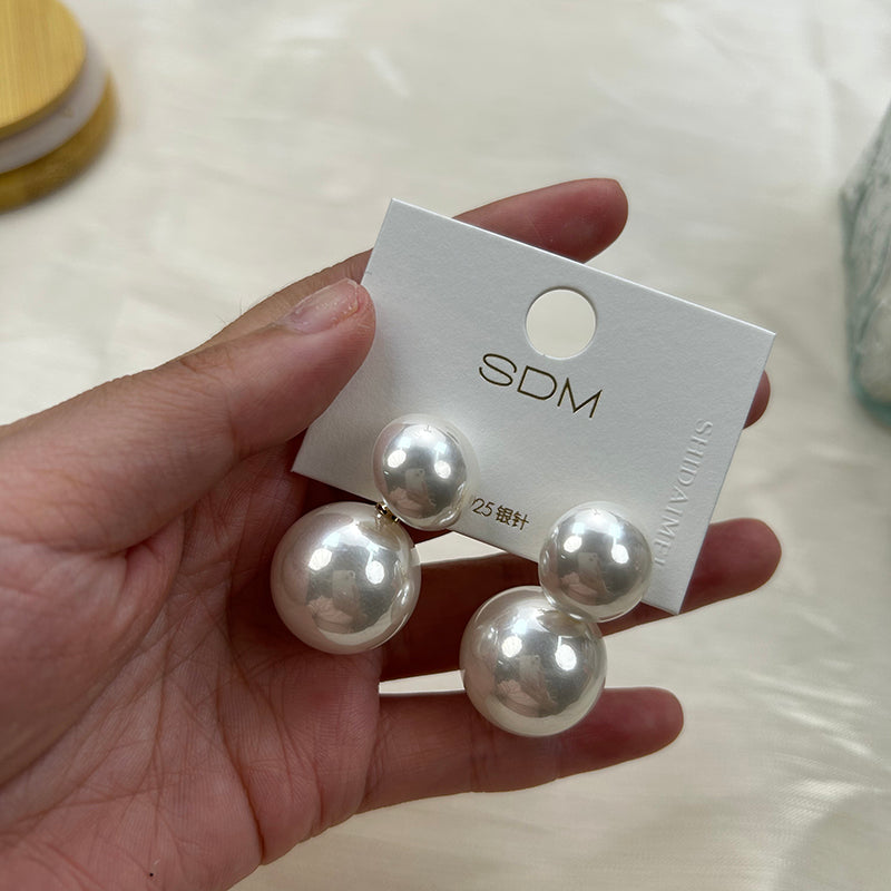 Vivian 19 double pearl earring studs silver plated alloy copper