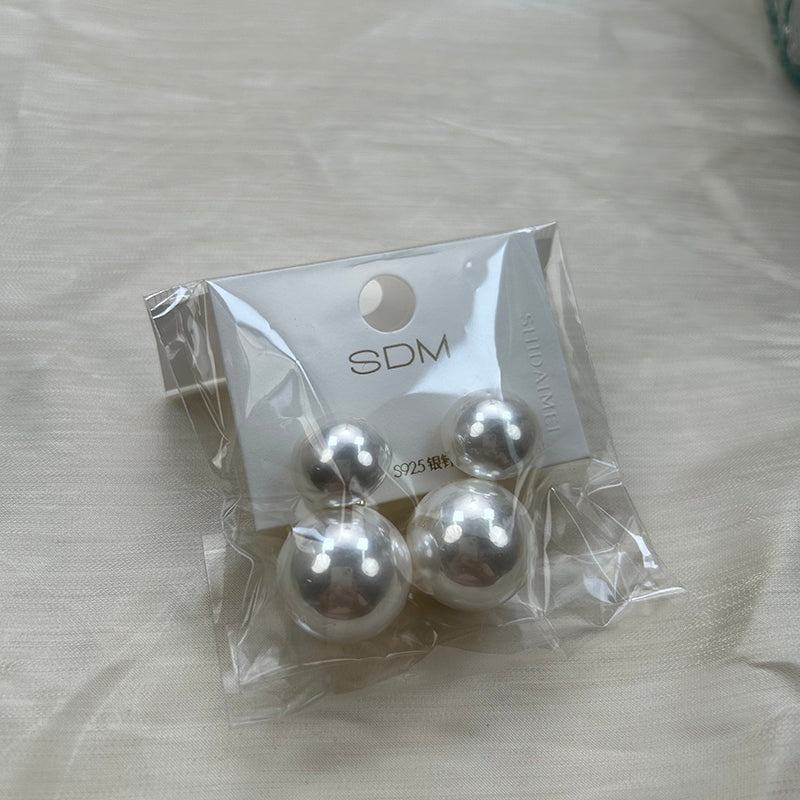 Vivian 19 double pearl earring studs silver plated alloy copper