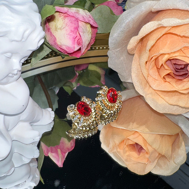 Vivian 27 red zircon earrings studs golden plated alloy copper