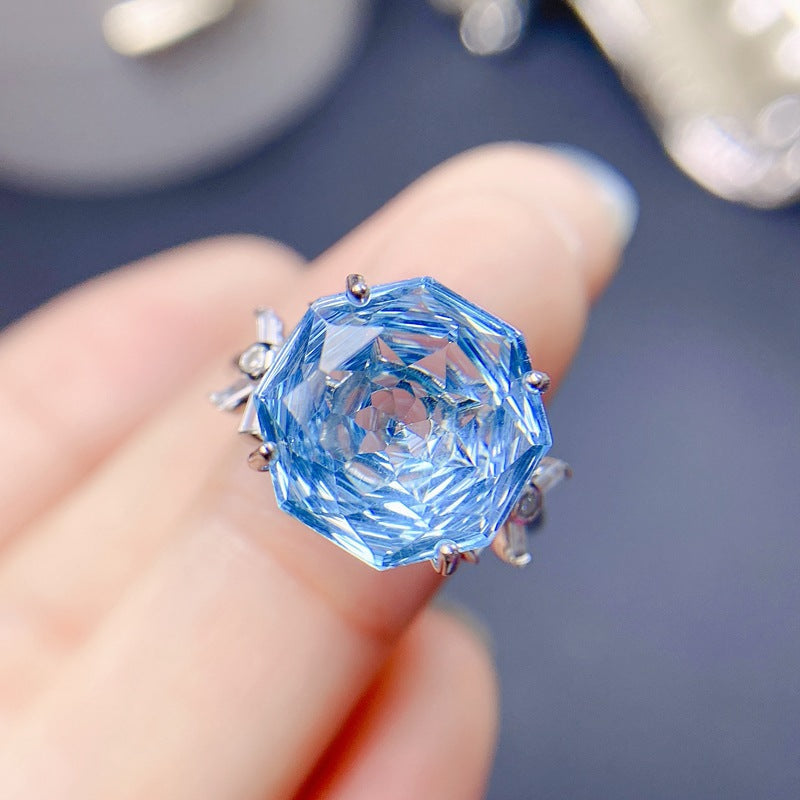 S925 Silver Blue Topa Ring Natural Rose Cut