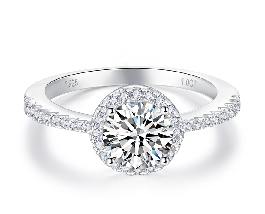 Round S925 Silver Moissanite Diamond Ring