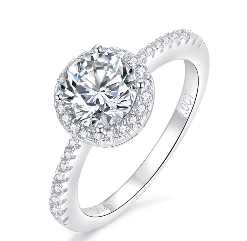 Round S925 Silver Moissanite Diamond Ring