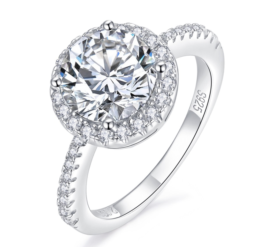 Round S925 Silver Moissanite Diamond Ring