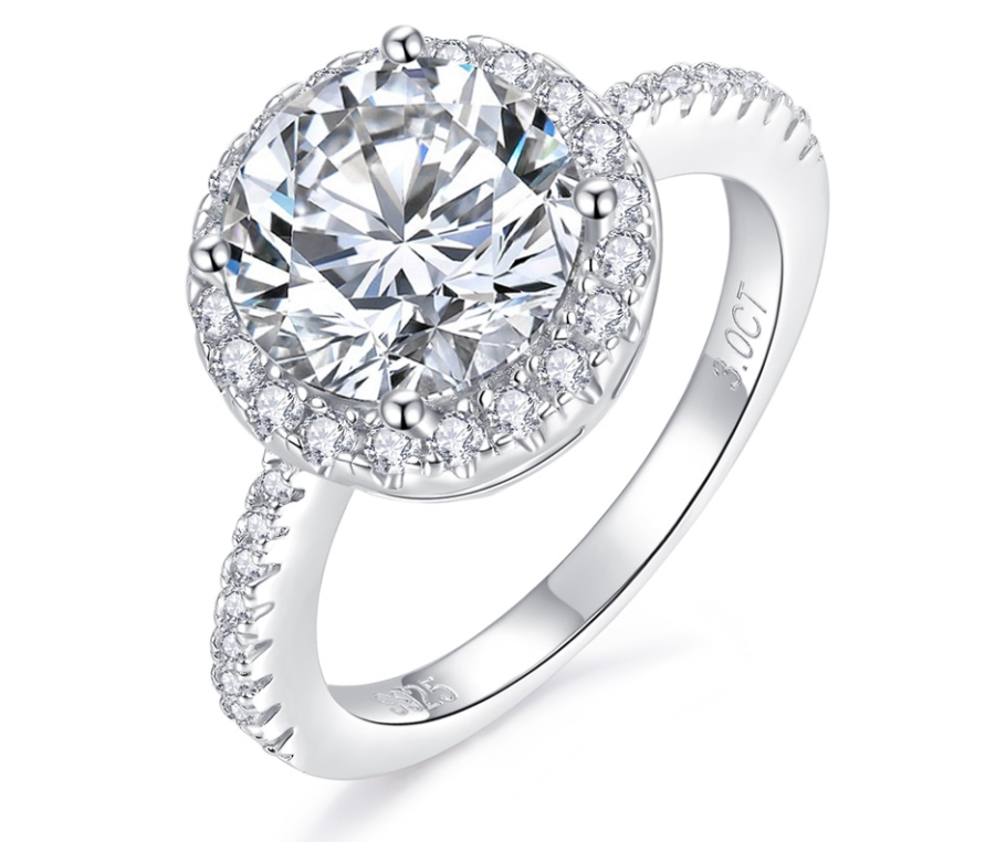 Round S925 Silver Moissanite Diamond Ring