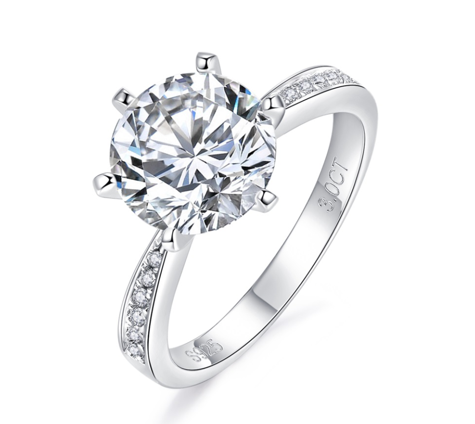 Six-prong S925 Silver Moissanite Diamond Ring