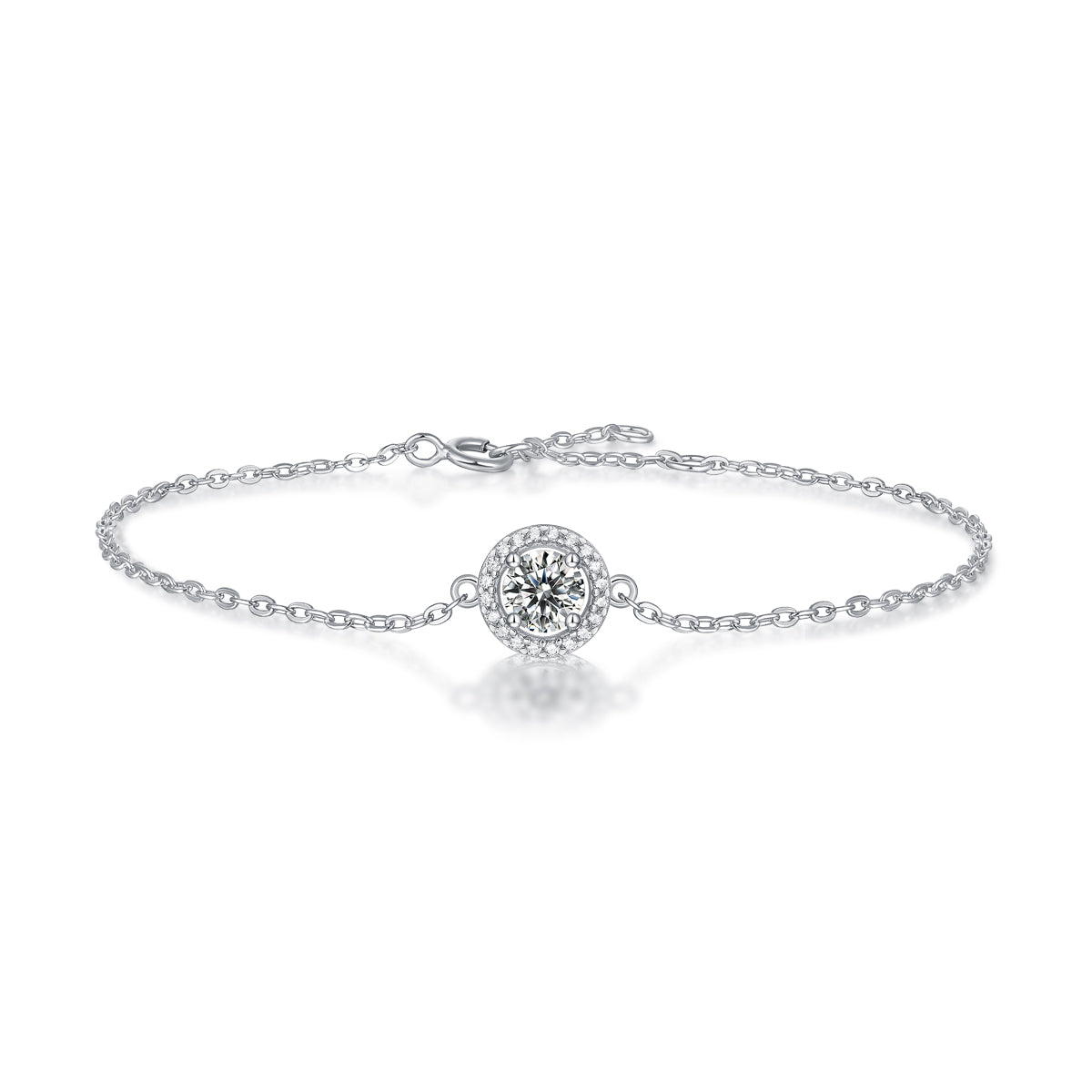 【02LIVE # link 41 - BUY 1 GET 1 free ring】S925 Silver Moissanite Diamond Round bag Bracelet 16cm+2cm 1Ct BM6002