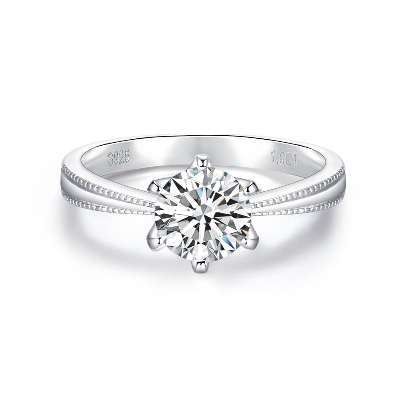 RM1004 Silver Moissanite Diamond Pearl Edge Six Claws Rings 1/2/3 Carat(BUY 1 GET 1 Present )