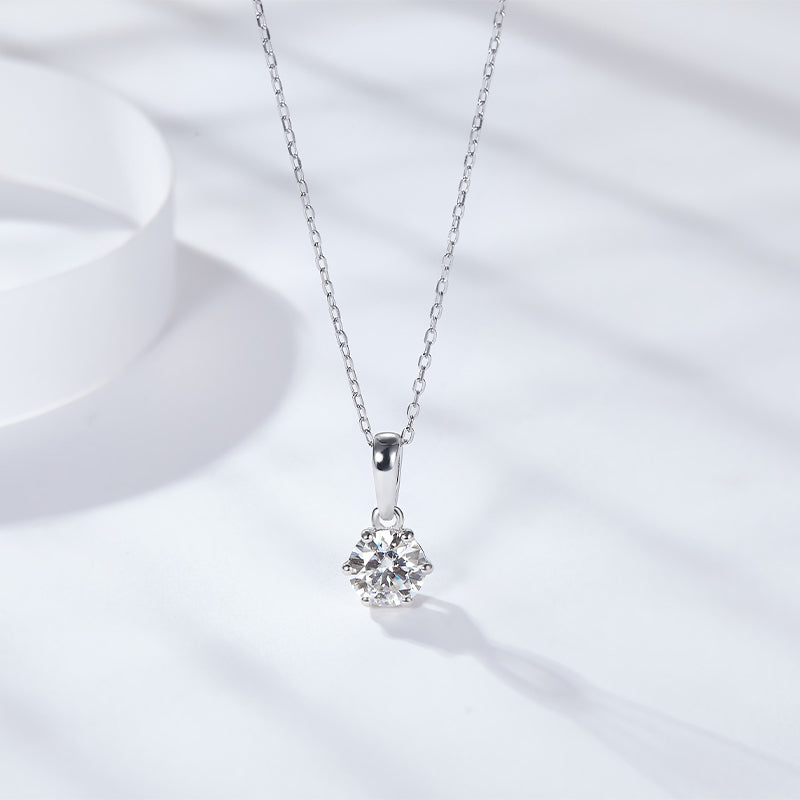 PM5001 Silver Moissanite Diamond Classic six Claw Pendant Necklaces