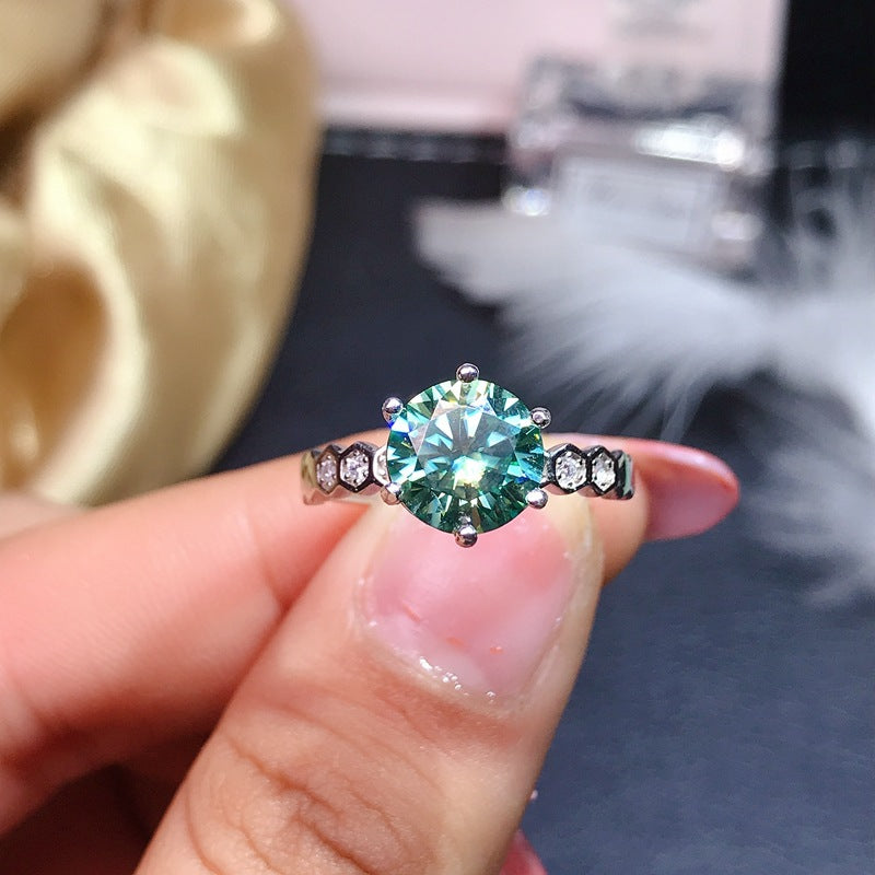 2Ct Green Moissanite S925 Silver Ring
