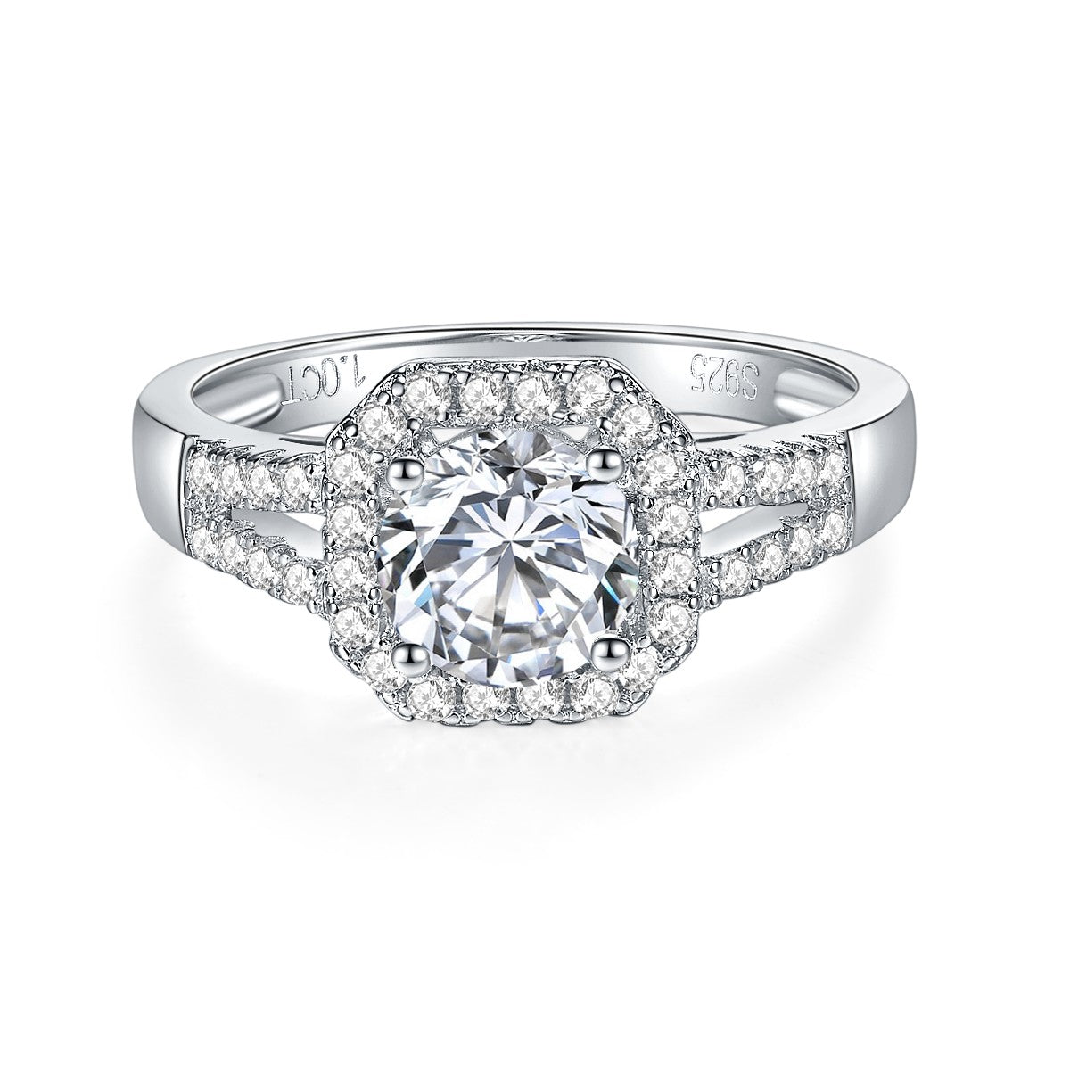 【02LIVE # link 25 - BUY 1 GET 1 free ring】S925 Silver Moissanite Diamond Square bag double row ring Rings 1Carat RM1054
