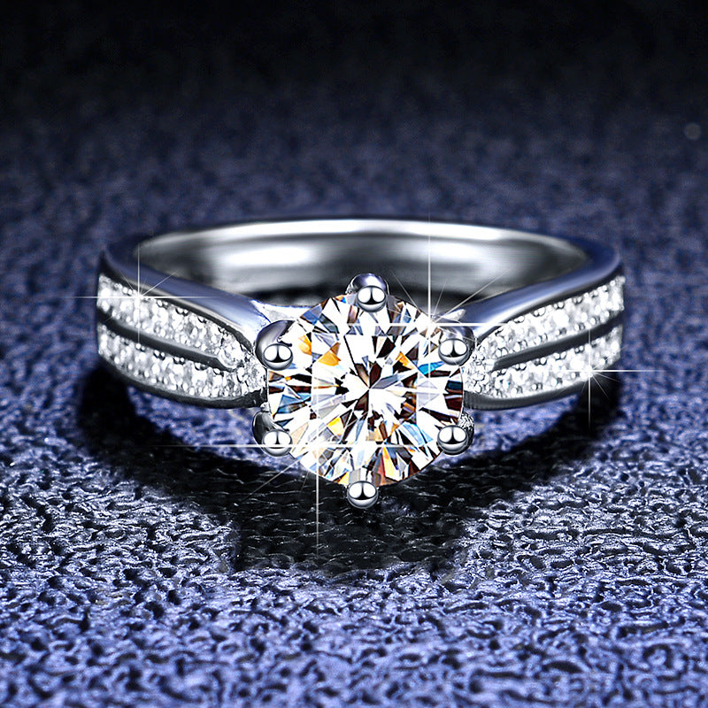 Sterling Silver Moissanite Six-claw Ring Wedding Ring