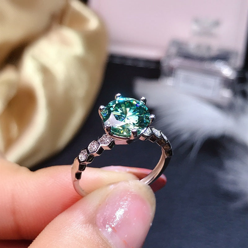 2Ct Green Moissanite S925 Silver Ring
