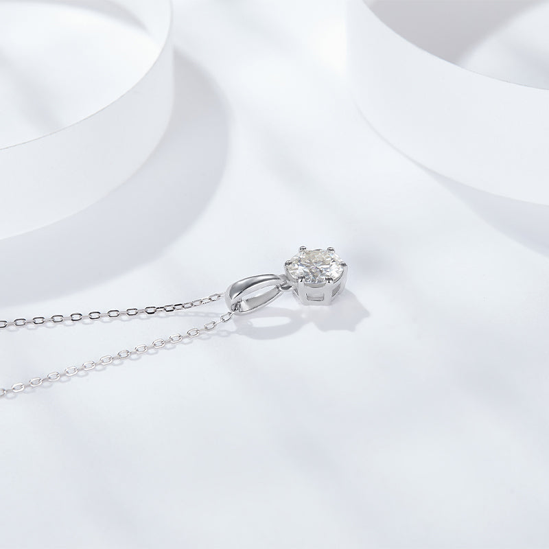 PM5001 Silver Moissanite Diamond Classic six Claw Pendant Necklaces