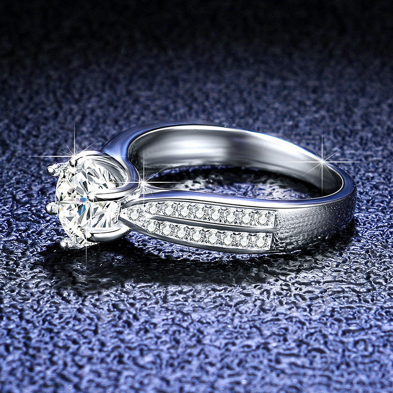 Sterling Silver Moissanite Six-claw Ring Wedding Ring