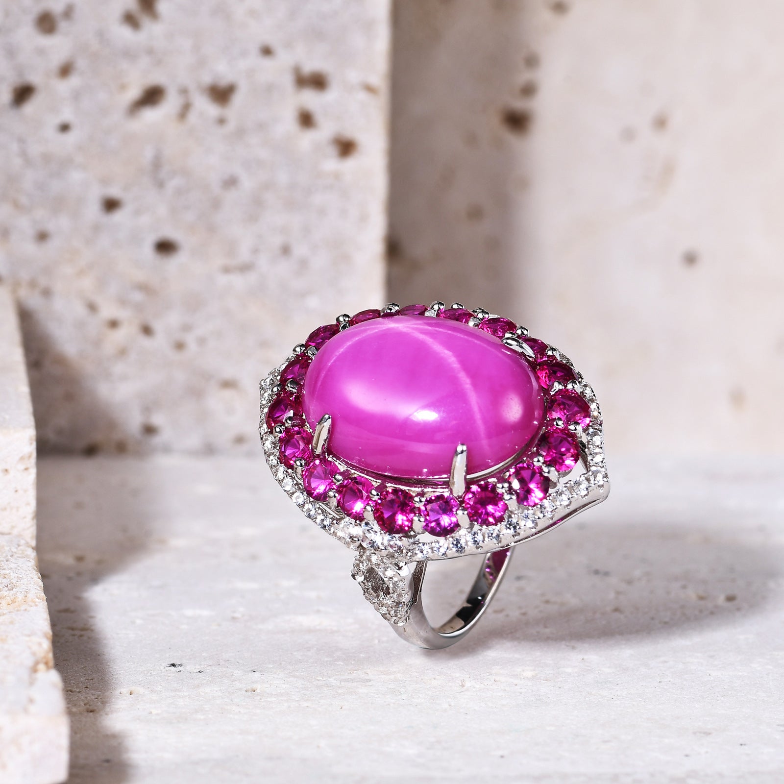 Six-ray Starlight Ruby Ring S925 Silver Ring