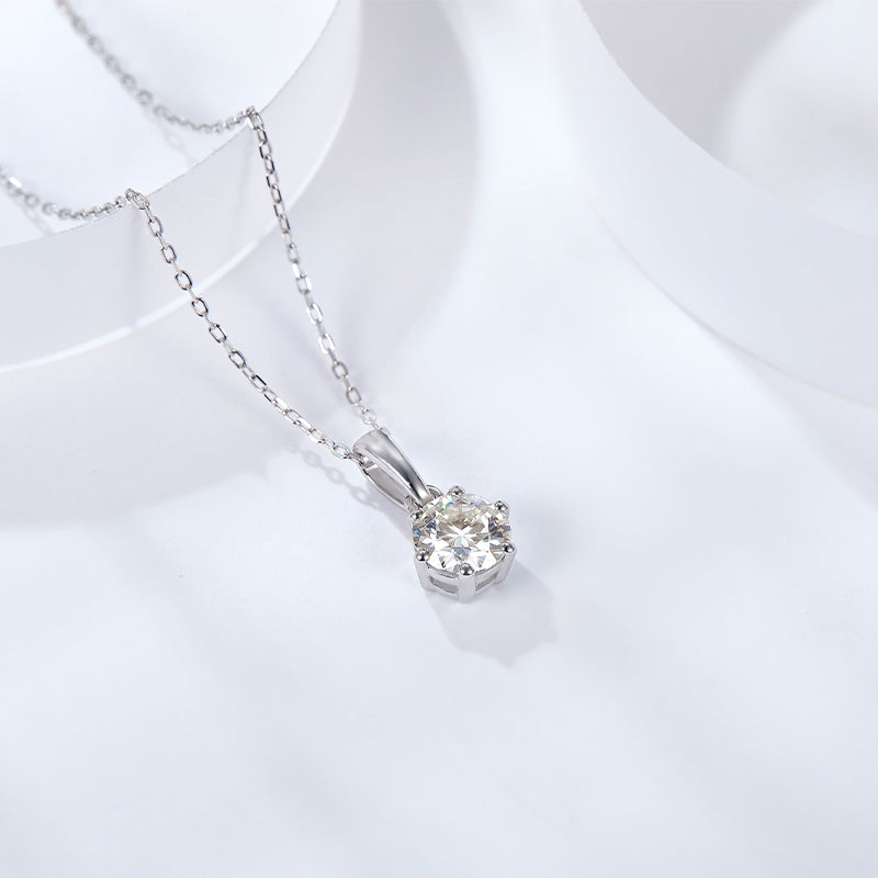 PM5001 Silver Moissanite Diamond Classic six Claw Pendant Necklaces