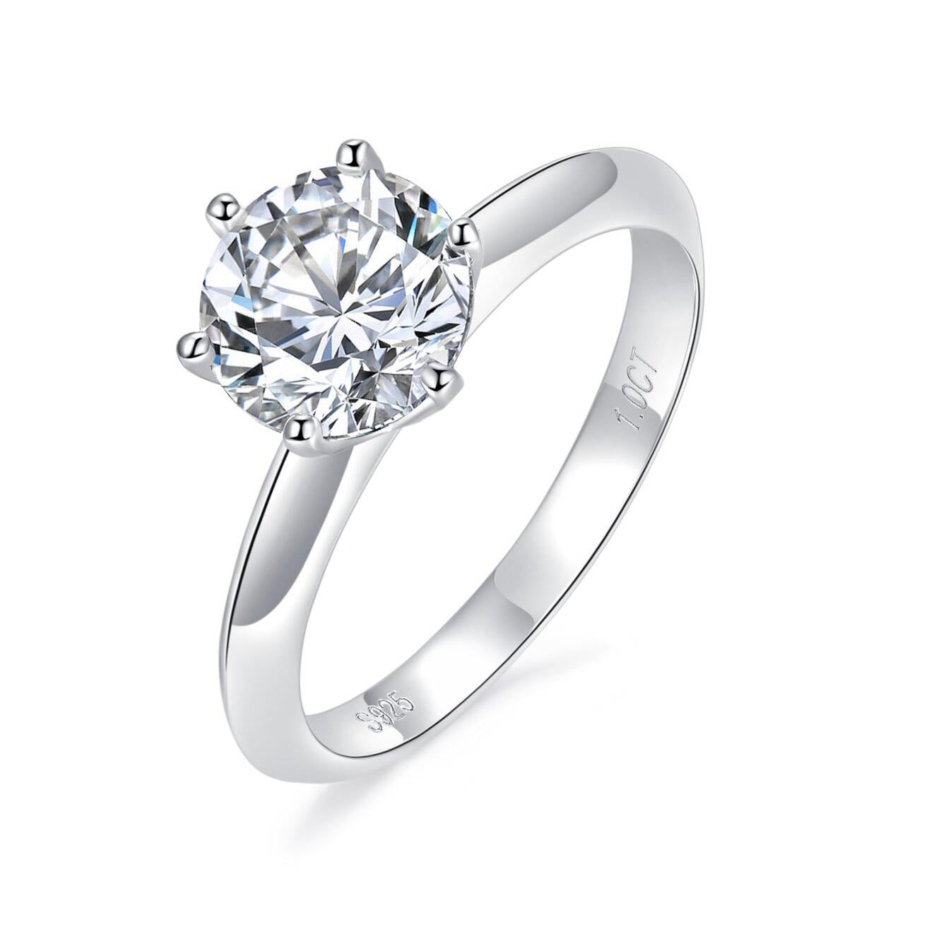RM1003 Silver Moissanite Diamond Classic Six Claws Rings 1/2/3 Carat