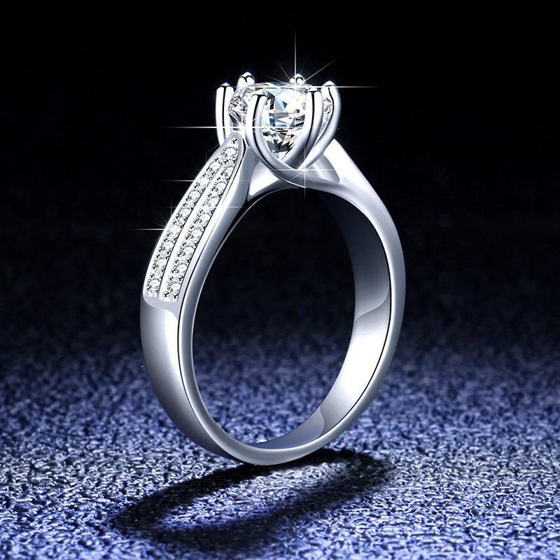 Sterling Silver Moissanite Six-claw Ring Wedding Ring