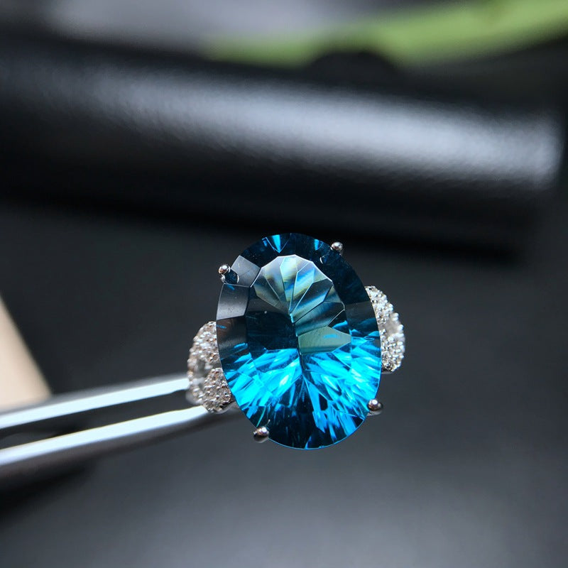 S925 Silver Natural London Blue Topa Ring
