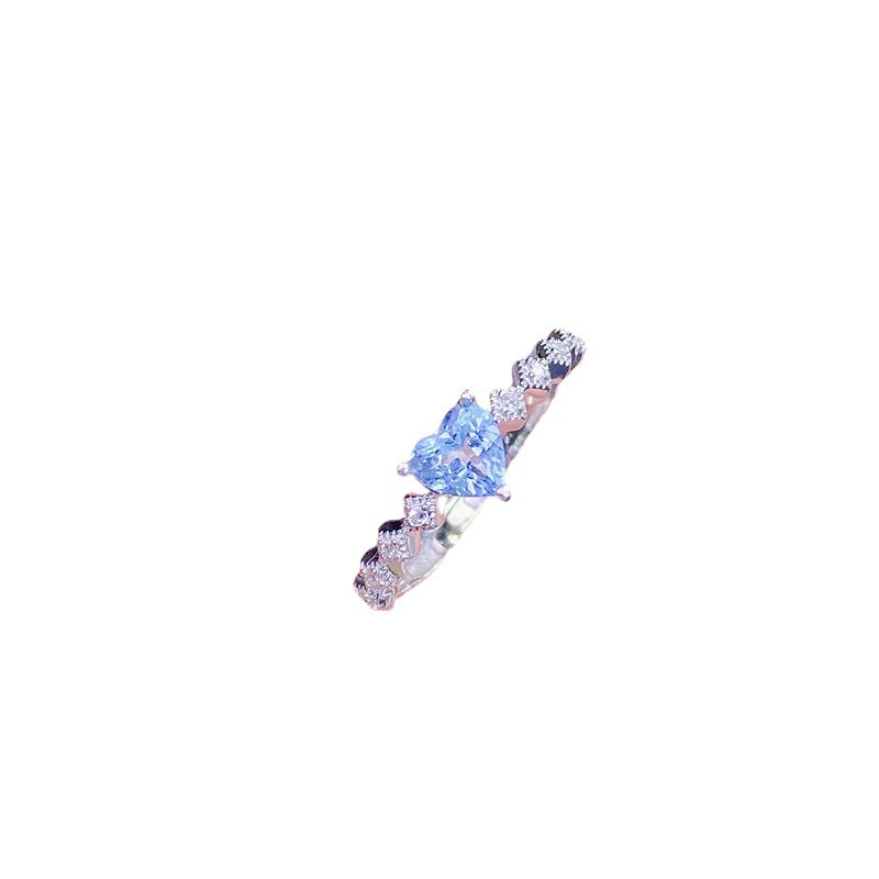 S925 Sterling Silver Heart Shape Natural Aquamarine Ring