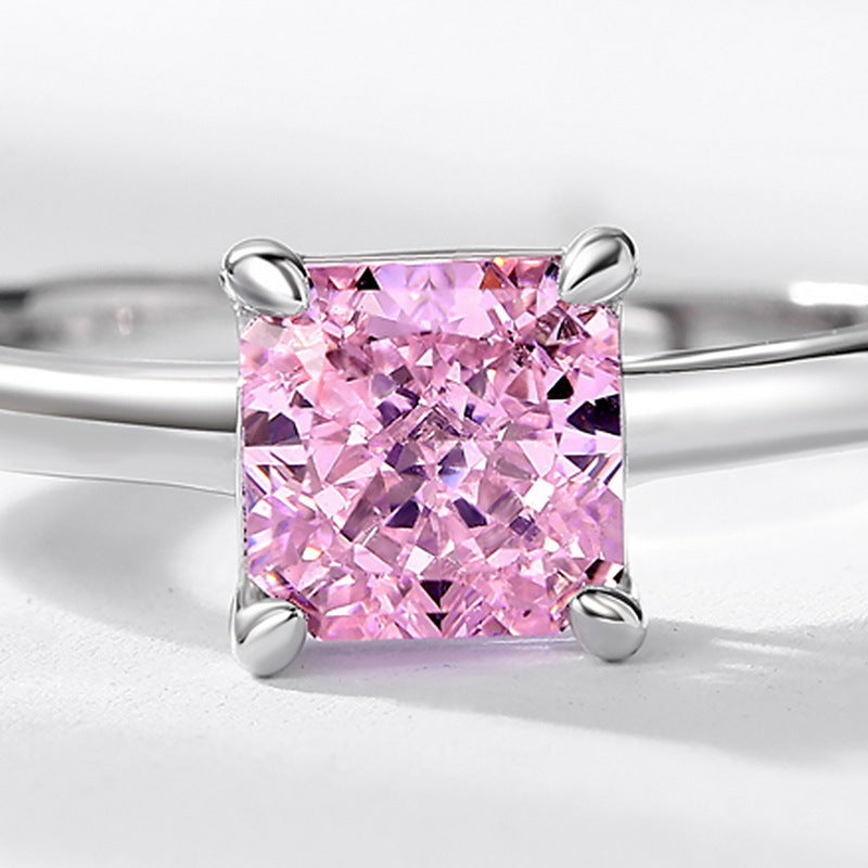 Ice Flower Cut Pink High Carbon Diamond S925 Silver Lady's Ring