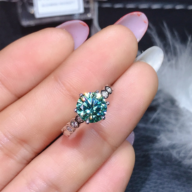 1Ct Green Moissanite S925 Silver Ring
