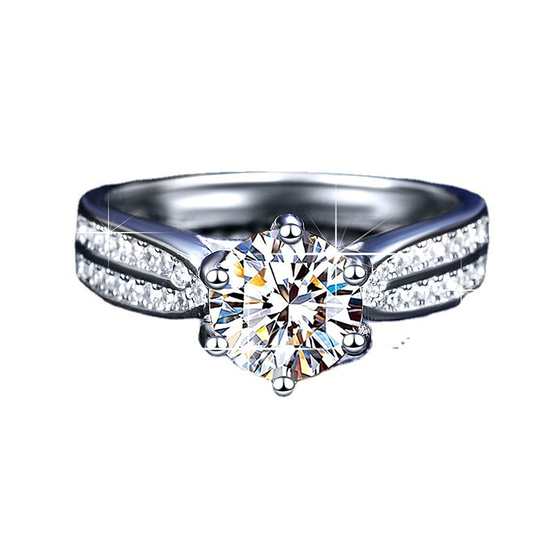 Sterling Silver Moissanite Six-claw Ring Wedding Ring
