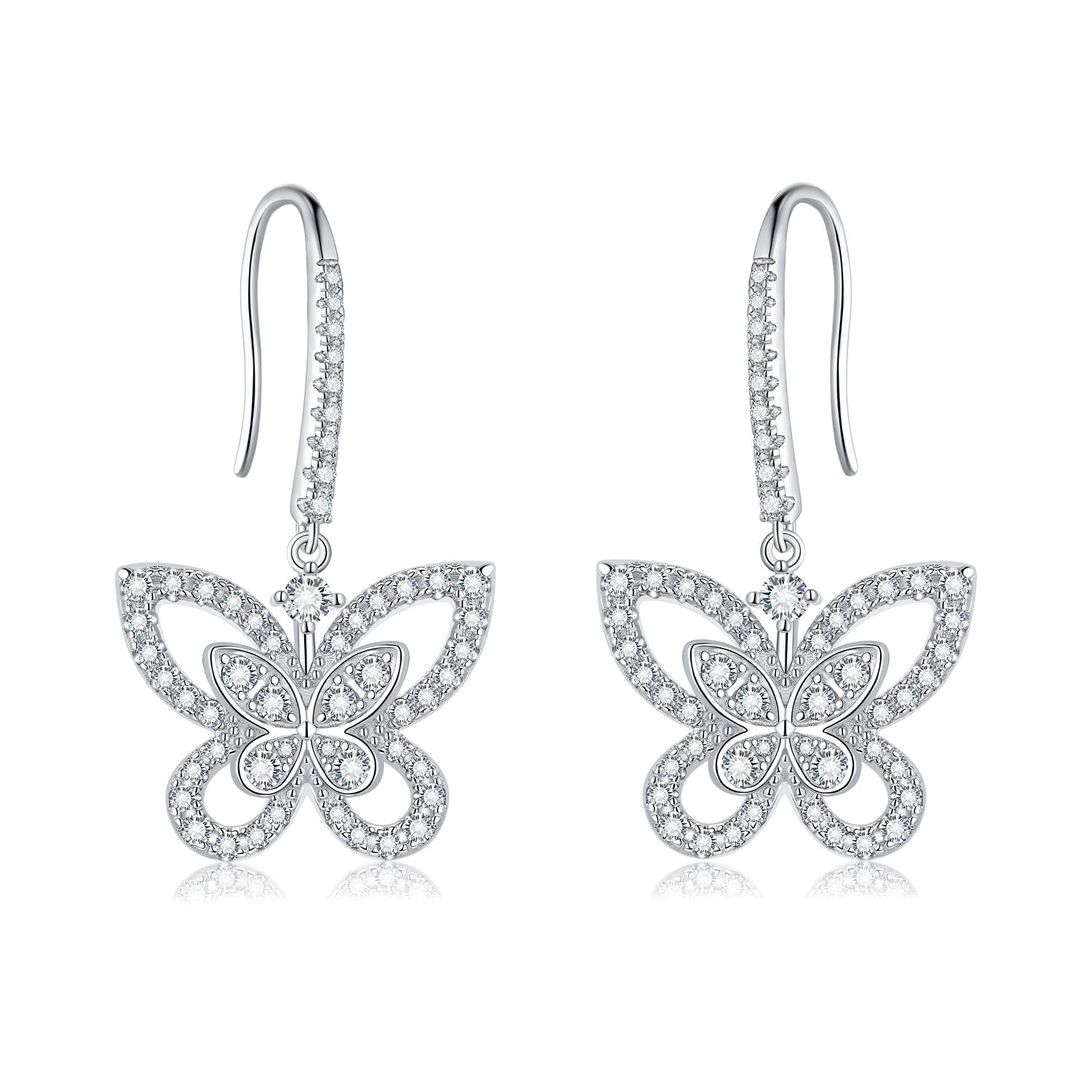 SH S925 Silver Moissanite Butterfly Earrings