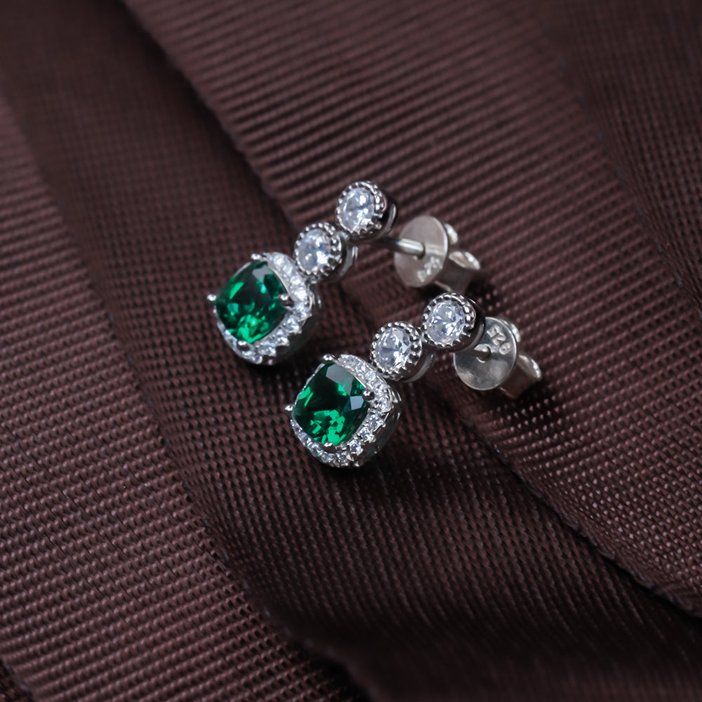 Sterling Silver Emerald Rhinestone Stud Earrings SH-A73-E2020425