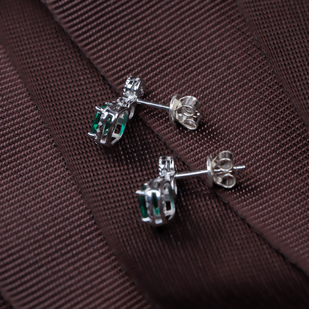Sterling Silver Emerald Rhinestone Stud Earrings SH-A73-E2020425