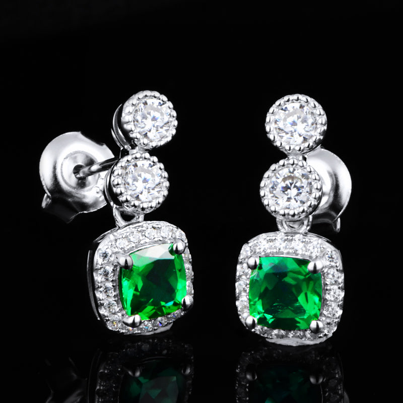 Sterling Silver Emerald Rhinestone Stud Earrings SH-A73-E2020425