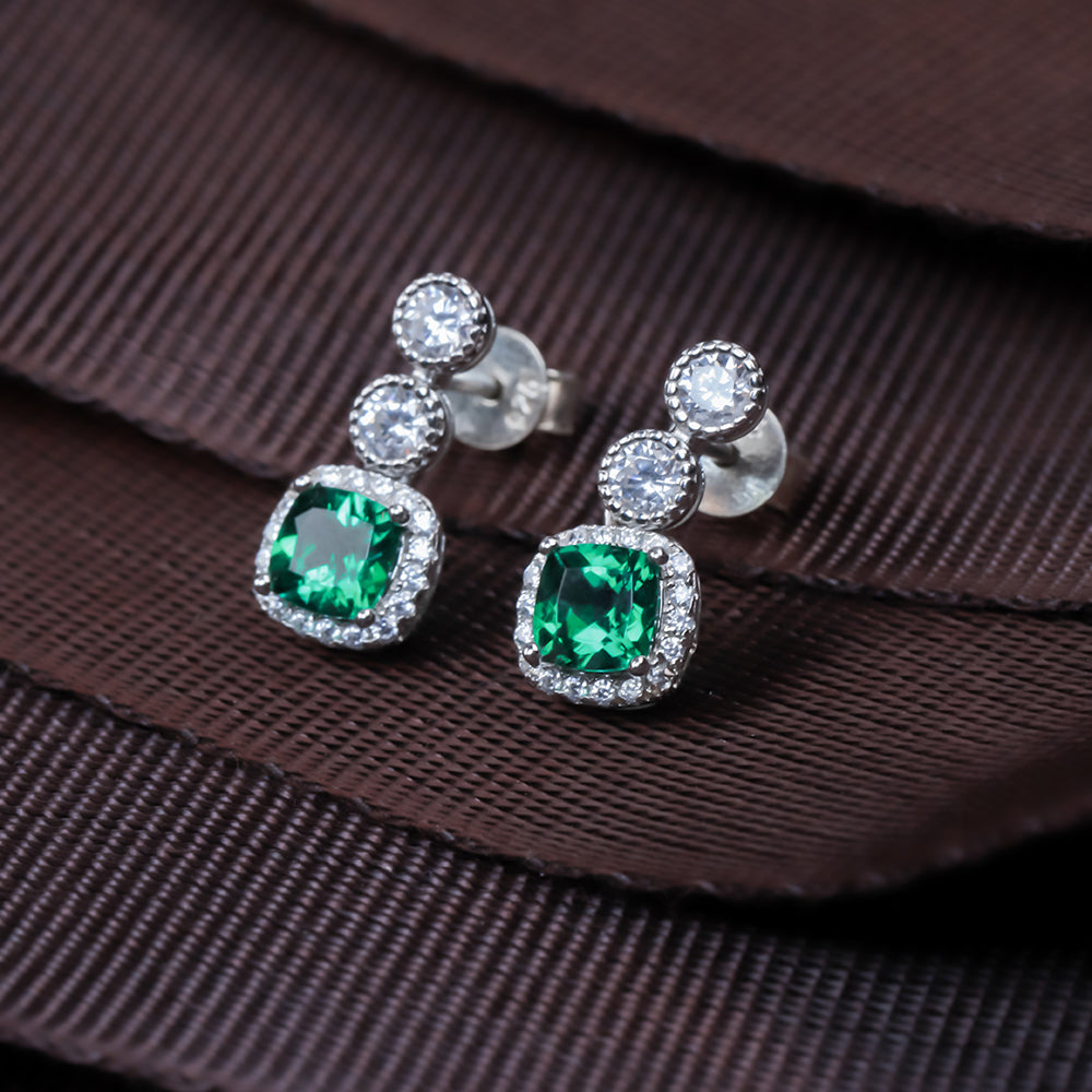 Sterling Silver Emerald Rhinestone Stud Earrings SH-A73-E2020425