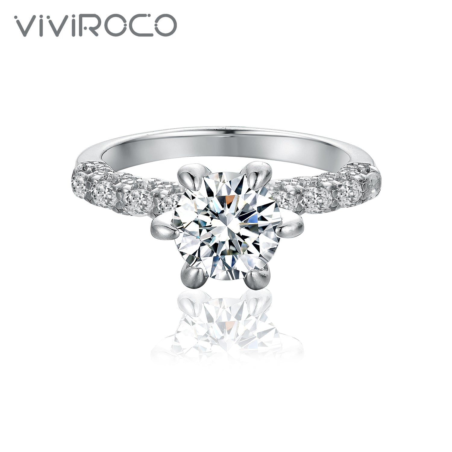 【02LIVE # link 20 - BUY 1 GET 1 free ring】 S925 Silver Lady Luck Silver Moissanite Ring 2 Carat R220912741-80