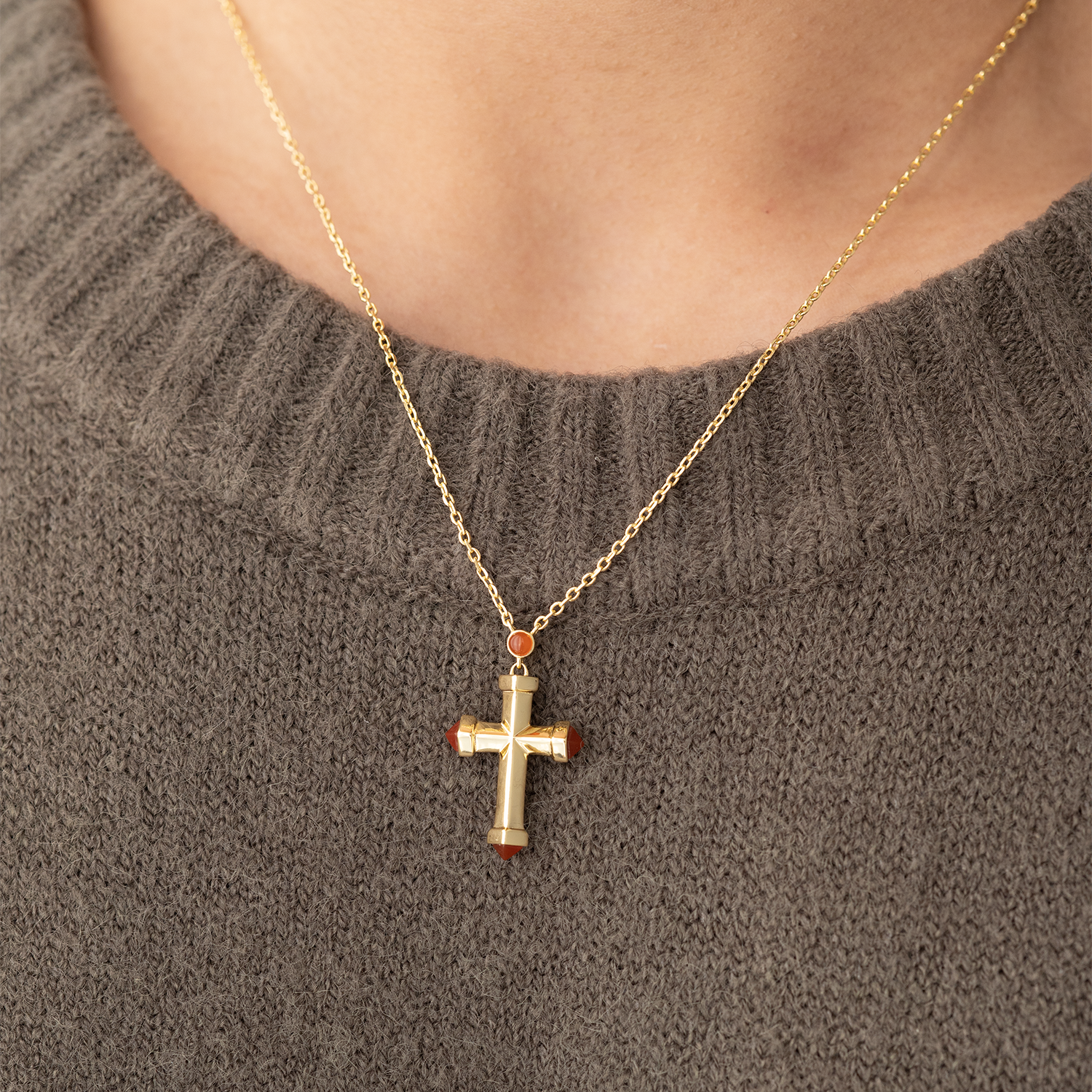 Garnet Cross Necklace
