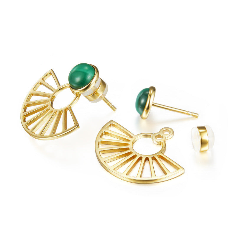 Hollow Fan Malachite Sterling Silver Earrings