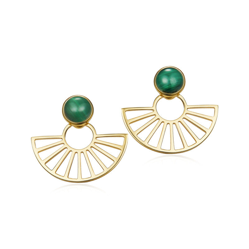 Hollow Fan Malachite Sterling Silver Earrings