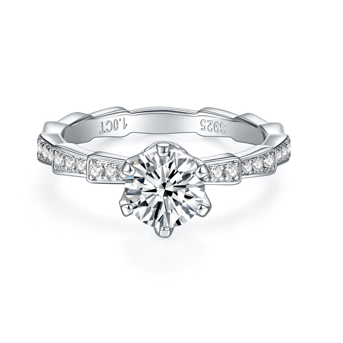 【02LIVE # link 52- BUY 1 GET 1 free ring】RM1033 Snake Bone Silver Moissanite Diamond Clad Ring with Zircon Edge