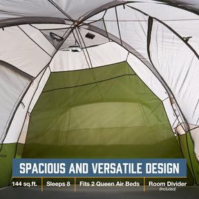 Slumberjack 8 Person Hybrid Dome Family Camping Tent with 2 Rooms