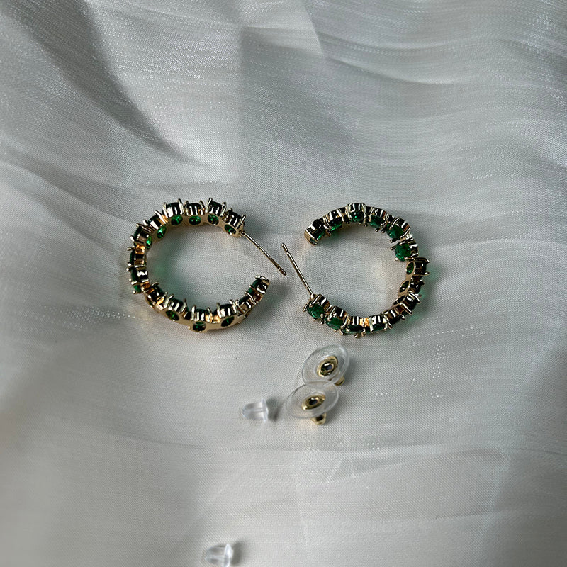 Vivian #10 [green zircon earrings hoops golden plated alloy copper]
