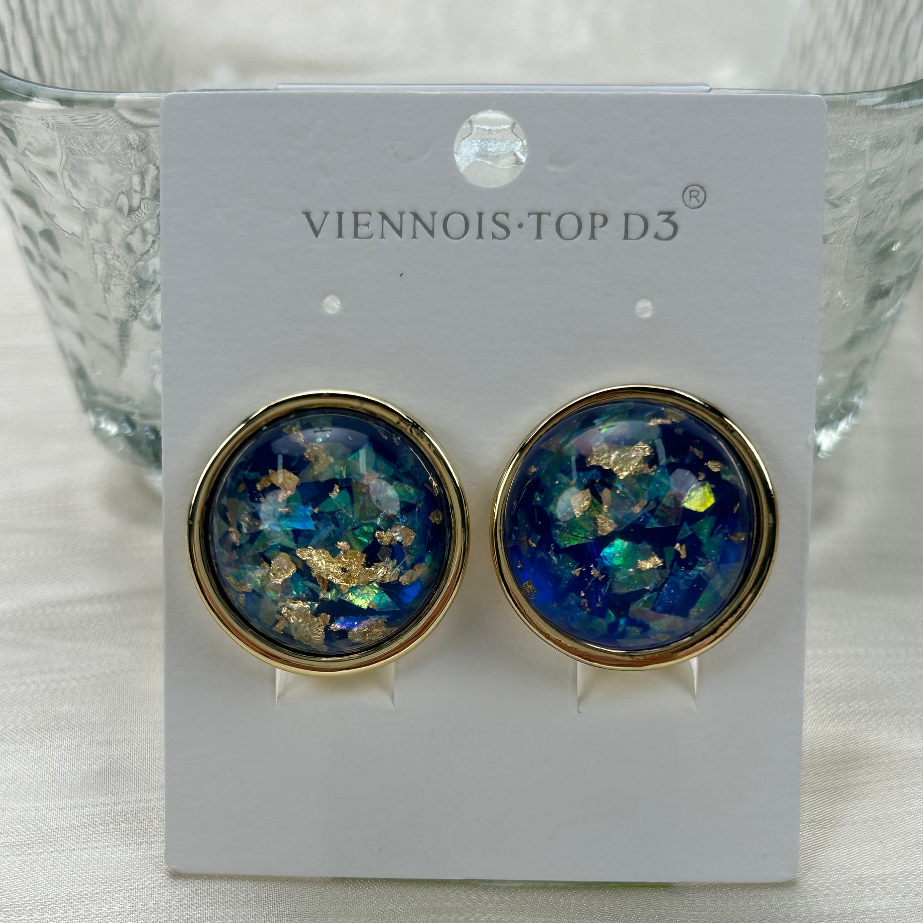 Vivian 16 navy blue color earrings studs golden plated alloy copper
