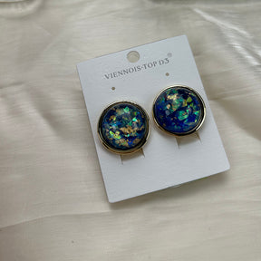 Vivian 16 navy blue color earrings studs golden plated alloy copper