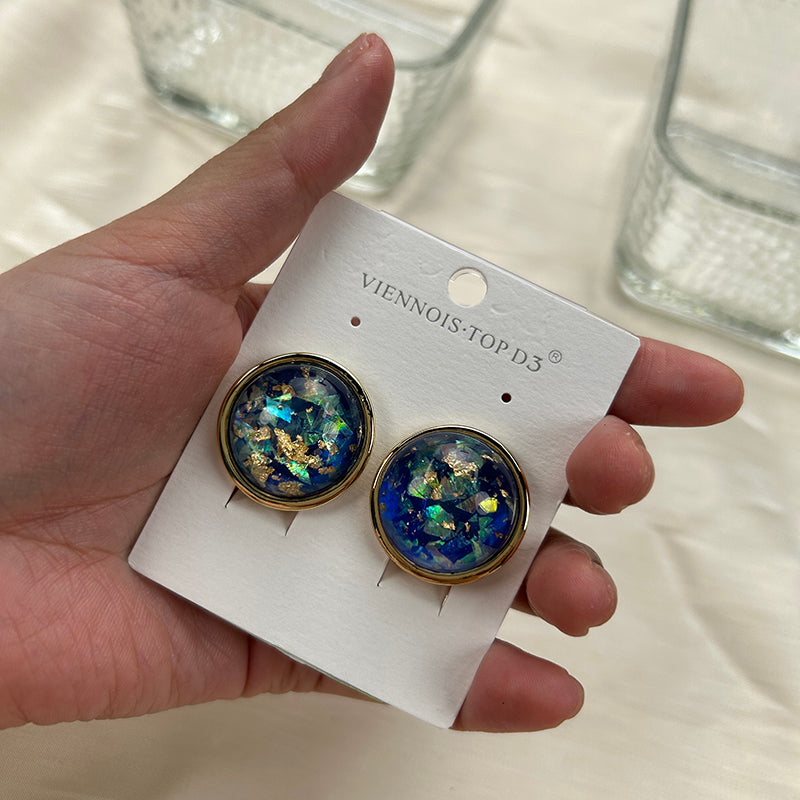 Vivian 16 navy blue color earrings studs golden plated alloy copper