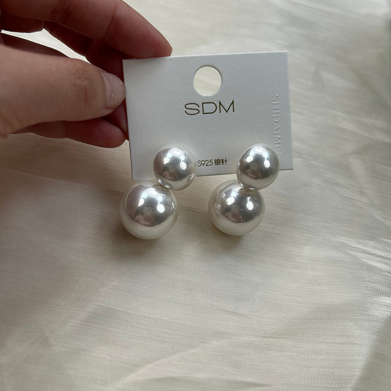 Vivian 19 double pearl earring studs silver plated alloy copper