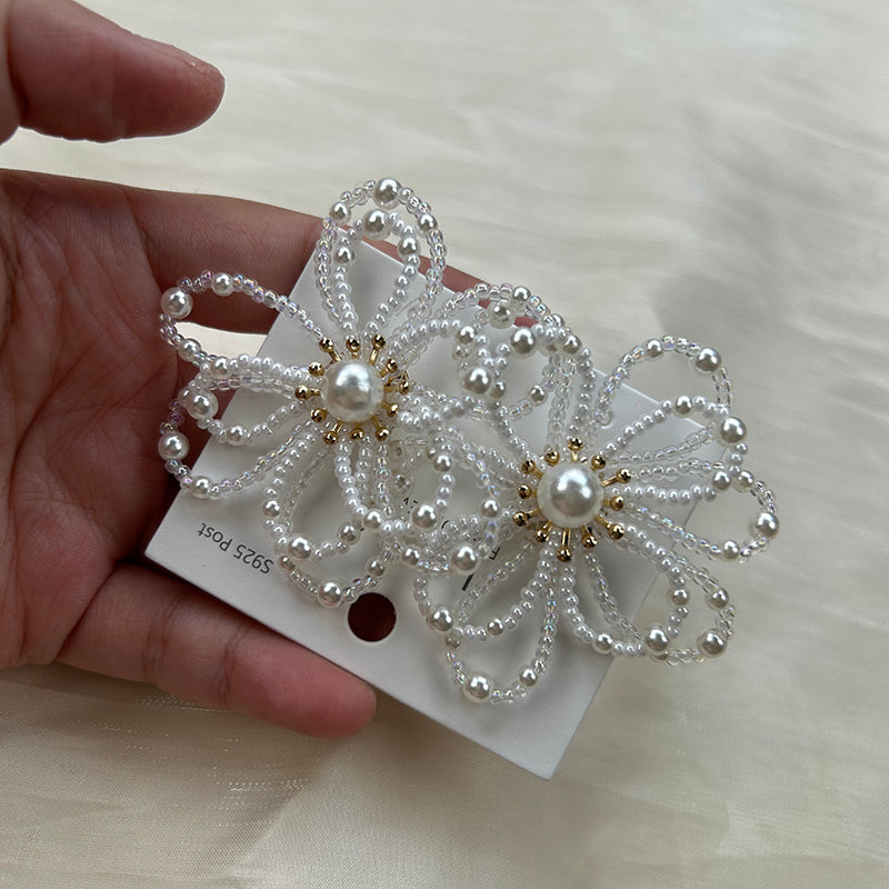 Vivian 20 pearl flower earrings studs fancy design alloy copper