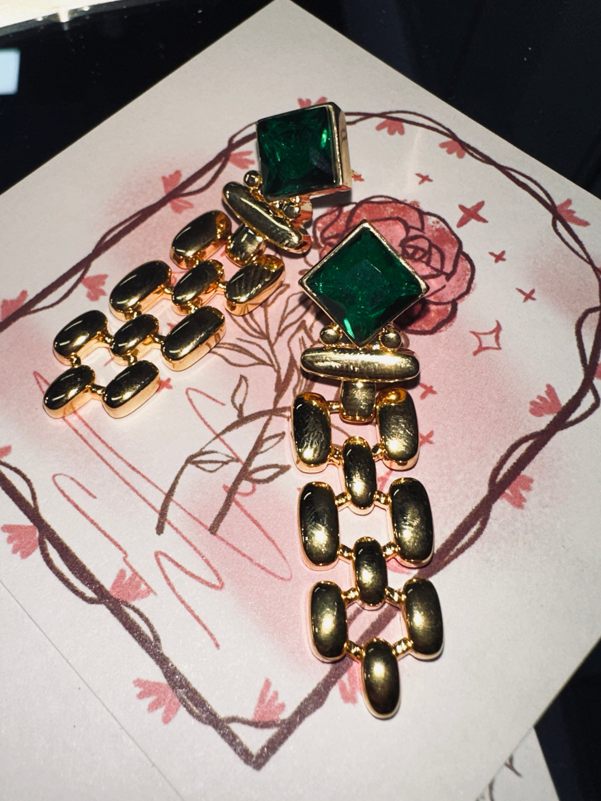 Vivian 41 green zirconia earrings golden plated alloy copper