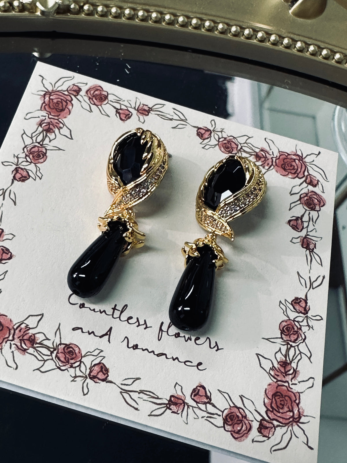 Vivian 37 black zirconia dangling earrings golden plated