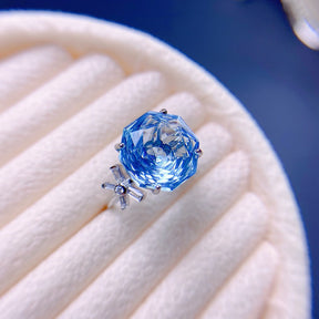 S925 Silver Blue Topa Ring Natural Rose Cut
